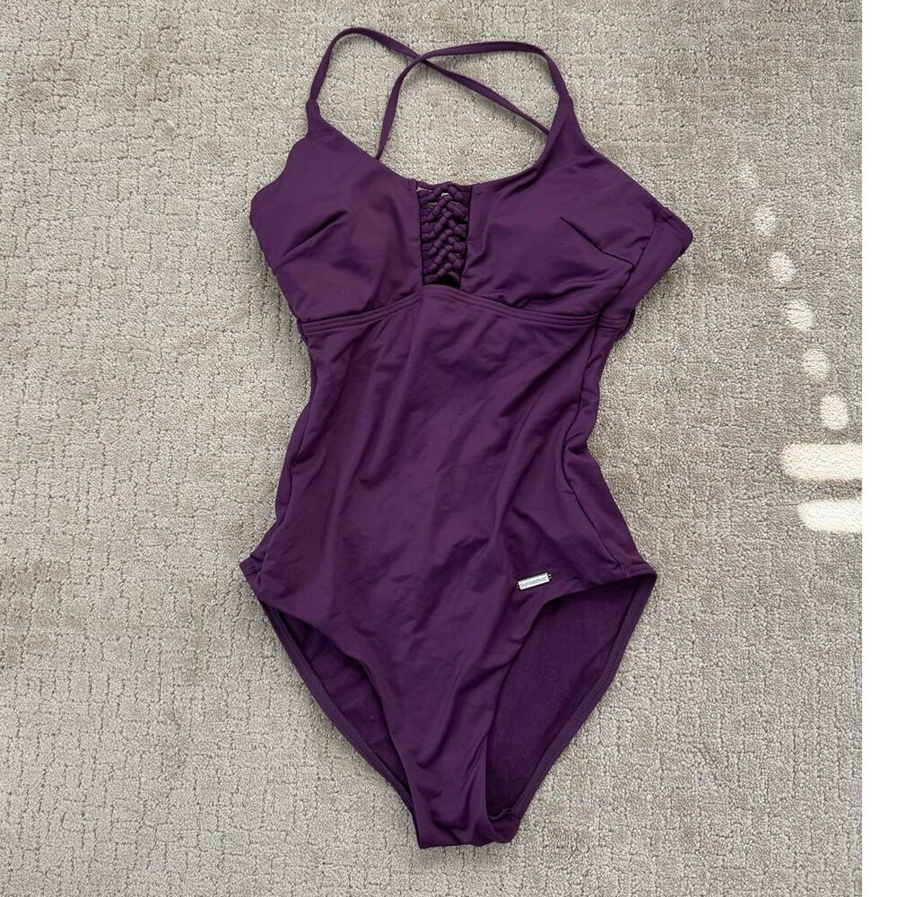 Sunseeker Lace-Up Front Tie Back One Piece Swimsuit Purple 4
